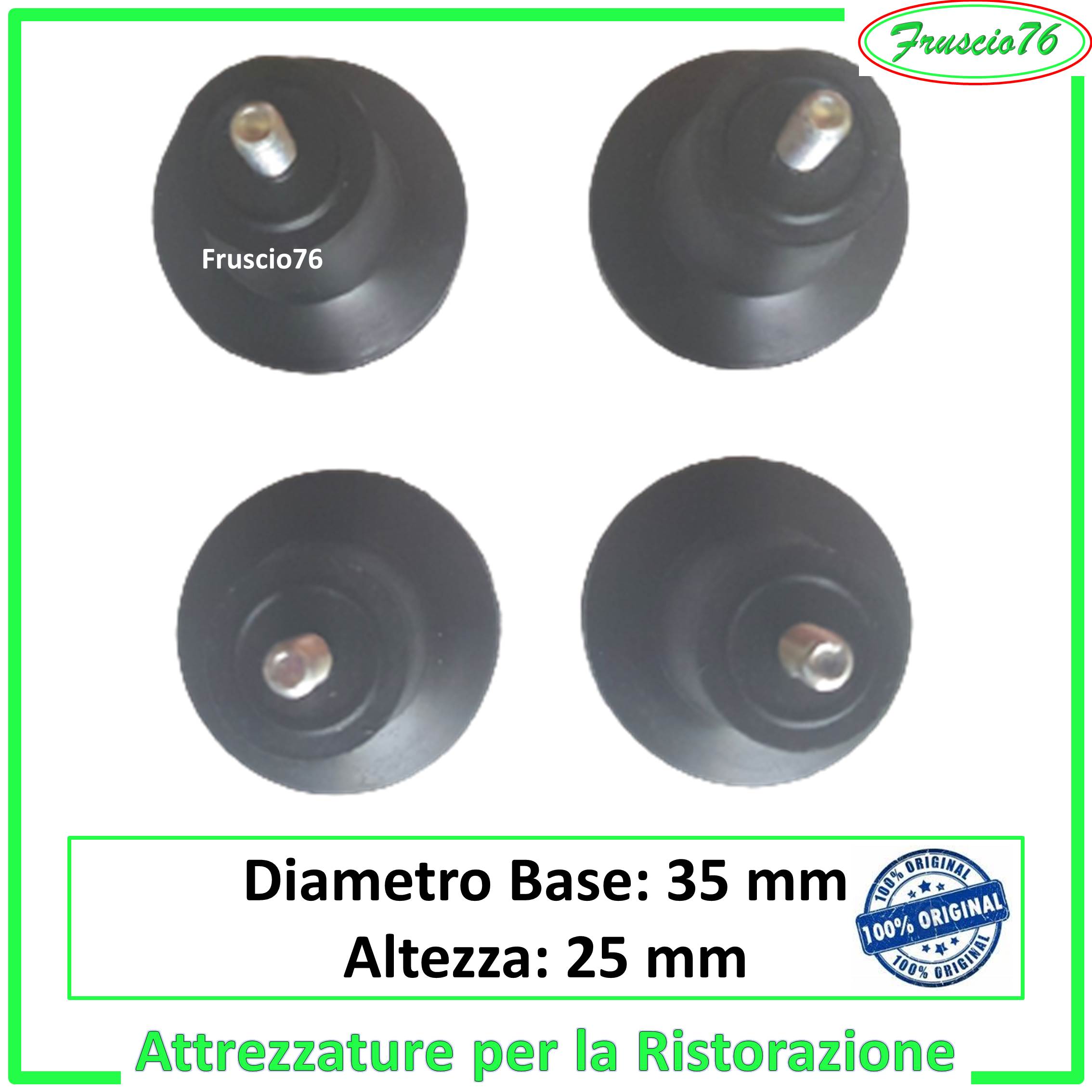 Kit n 4 Piedini per Affettatrice Neri in Gomma di Ricambio H 40 mm